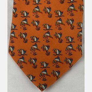 Vintage Salvatore Ferragamo Orange Swordfish Silk Neck Tie Italy Nautical Fish